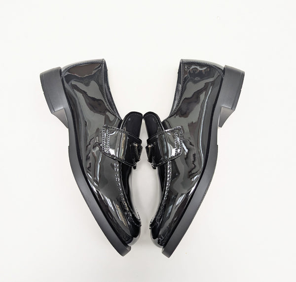 Prada New in Box Black Patent Leather Logo Loafers