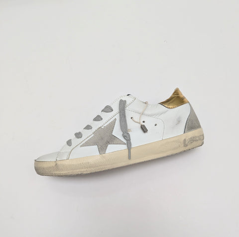 Golden Goose Super Star White Leather Sneakers with Gold Star New in Box