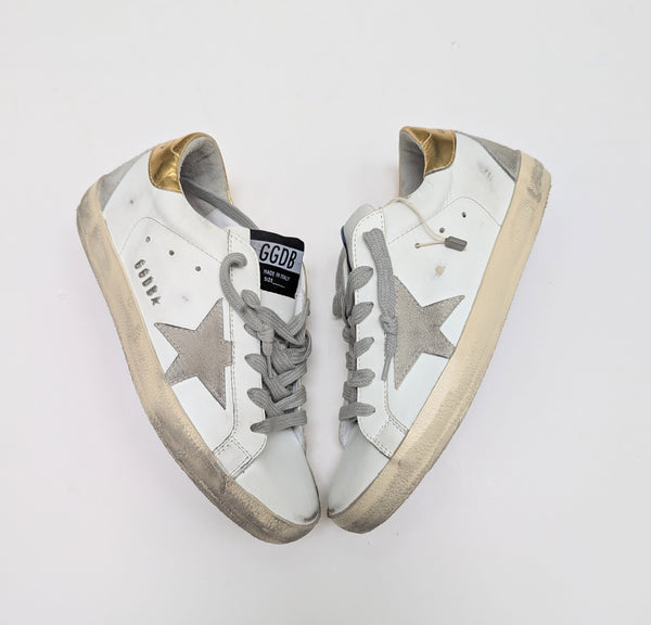 Golden Goose Super Star White Leather Sneakers with Gold Star New in Box