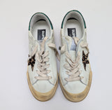 Golden Goose Super-Star Penstar Classic New in Box Calf Leopard Star with Metallic Green Accent
