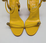 Christian Louboutin Atmospheria 85 Sunflower Yellow Leather Heels with Rhinestone Ball Detail New in Box Sandals