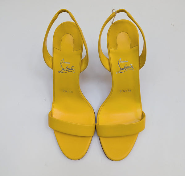 Christian Louboutin O Marylin 85 Sunflower Yellow Leather Slingback Heels Sandals Pollen New in Box