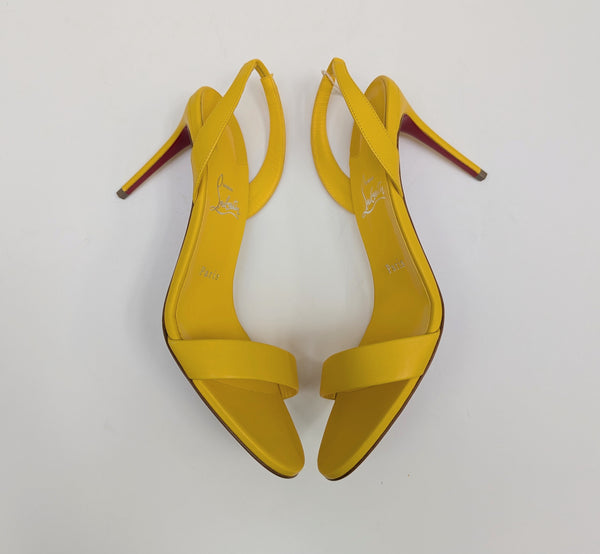Christian Louboutin O Marylin 85 Sunflower Yellow Leather Slingback Heels Sandals Pollen New in Box