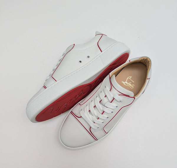 Christian Louboutin Vieirissima Sneakers In White Leather with Red Trim New in Box