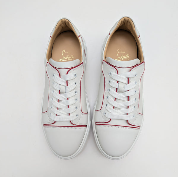 Christian Louboutin Vieirissima Sneakers In White Leather with Red Trim New in Box