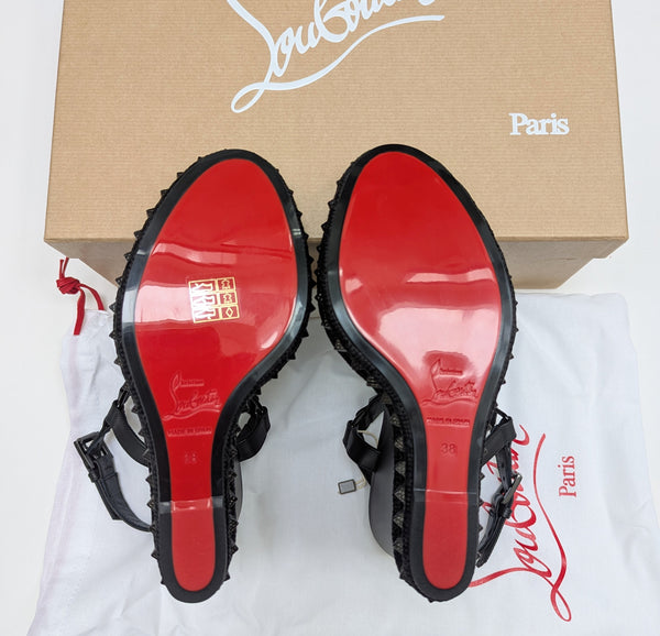Christian Louboutin Pyraclou Platform Sandals in Black with Studs New in Box Heels