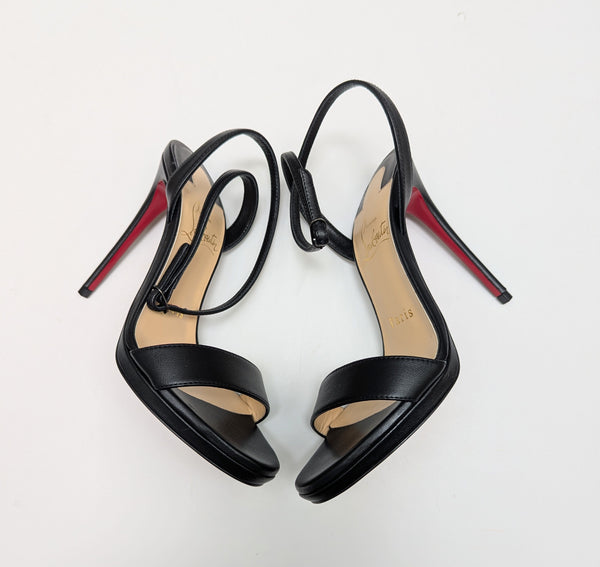 Christian Louboutin Loubiqueen 120 Black Leather Platform Sandals New in Box