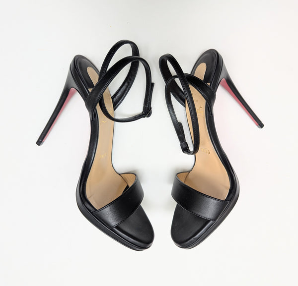 Christian Louboutin Loubiqueen 120 Black Leather Platform Sandals New in Box