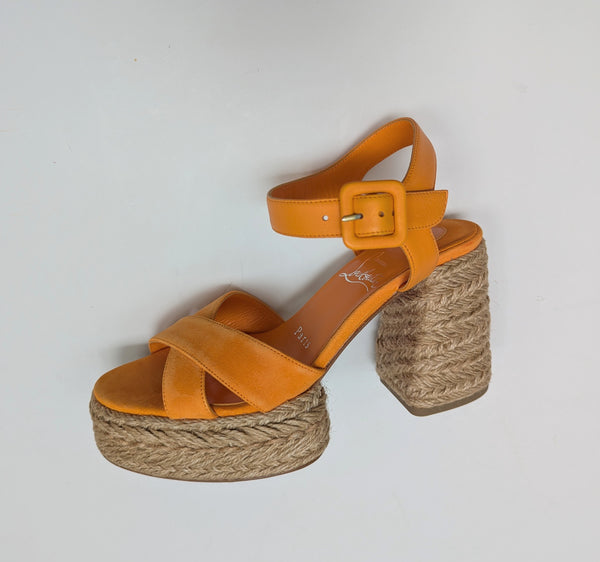 Christian Louboutin Calakala 70 Platform Espadrille Sandals New in Box Orange Suede Heels