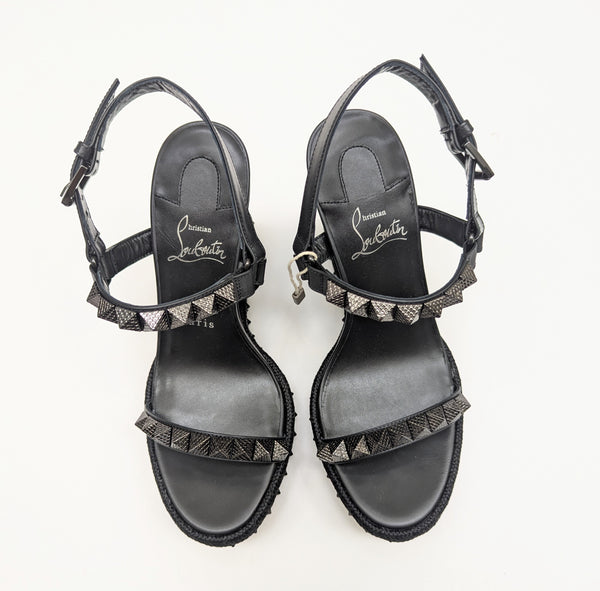 Christian Louboutin Pyraclou Platform Sandals in Black with Studs New in Box Heels