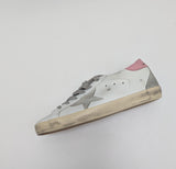 Golden Goose SuperStar Distressed Leather Sneakers with Pink Heel Tab New in Box Sale