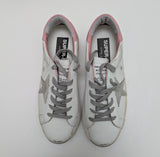 Golden Goose SuperStar Distressed Leather Sneakers with Pink Heel Tab New in Box Sale