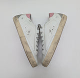 Golden Goose SuperStar Distressed Leather Sneakers with Pink Heel Tab New in Box Sale