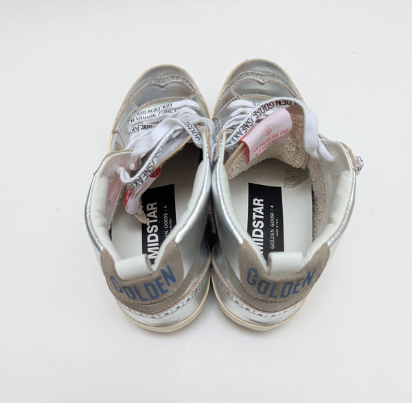 Golden Goose Mid Star Classic Distressed Suede Trimmed Metallic Leather Sneakers