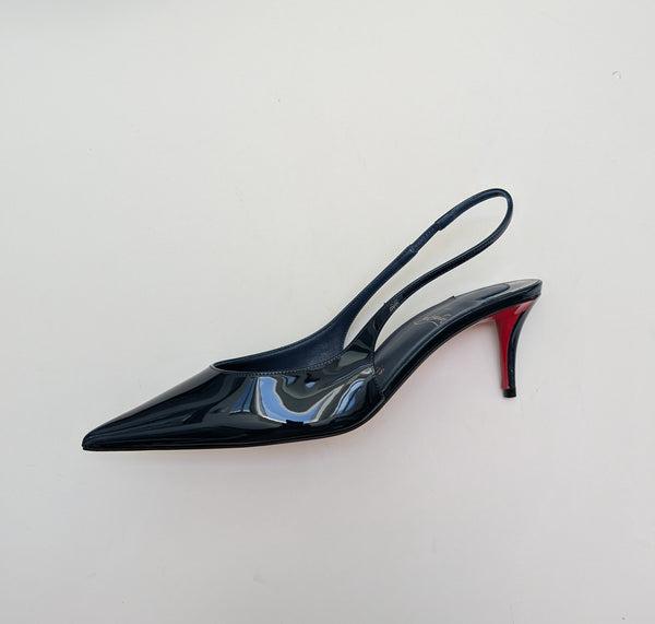 Christian Louboutin Miss Z Last Night Navy Blue Patent Slingback Heels 55 New in Box
