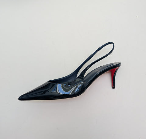 Christian Louboutin Miss Z Last Night Navy Blue Patent Slingback Heels 55 New in Box