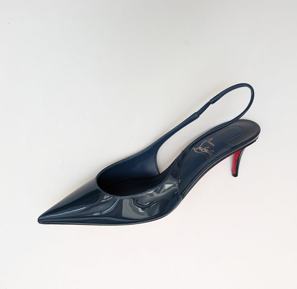 Christian Louboutin Miss Z Last Night Navy Blue Patent Slingback Heels 55 New in Box