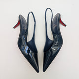 Christian Louboutin Miss Z Last Night Navy Blue Patent Slingback Heels 55 New in Box