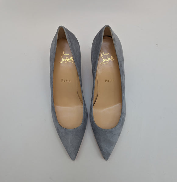 Christian Louboutin Kate 55 in Brest Dusty Blue Suede Heels New in Box