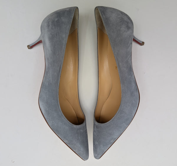 Christian Louboutin Kate 55 in Brest Dusty Blue Suede Heels New in Box