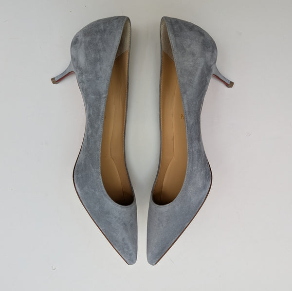 Christian Louboutin Kate 55 in Brest Dusty Blue Suede Heels New in Box