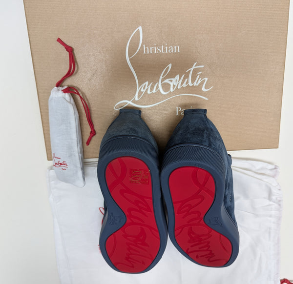 Christian Louboutin Louis Junior Sneakers Denim Dark Blue Suede with Studs New in Box