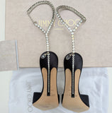 Jimmy Choo Navy Satin Saeda 100 Rhinestone Ankle Strap Evening Shoes New in Box Heels Sale