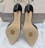 Jimmy Choo Navy Satin Saeda 100 Rhinestone Ankle Strap Evening Shoes New in Box Heels Sale