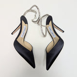 Jimmy Choo Navy Satin Saeda 100 Rhinestone Ankle Strap Evening Shoes New in Box Heels Sale