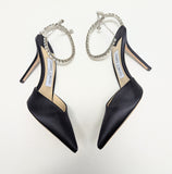 Jimmy Choo Navy Satin Saeda 100 Rhinestone Ankle Strap Evening Shoes New in Box Heels Sale