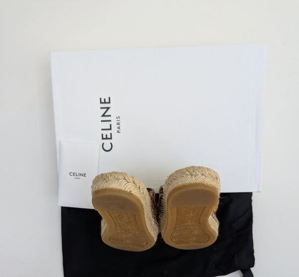 Celine Calf Leopard Espadrilles Slides Flat Shoes New in Box