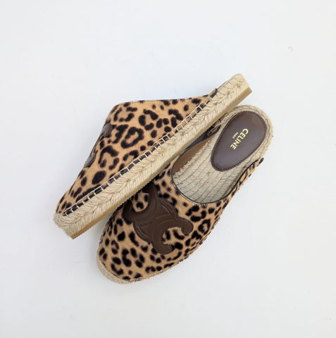 Celine Calf Leopard Espadrilles Slides Flat Shoes New in Box