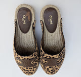 Celine Calf Leopard Espadrilles Slides Flat Shoes New in Box