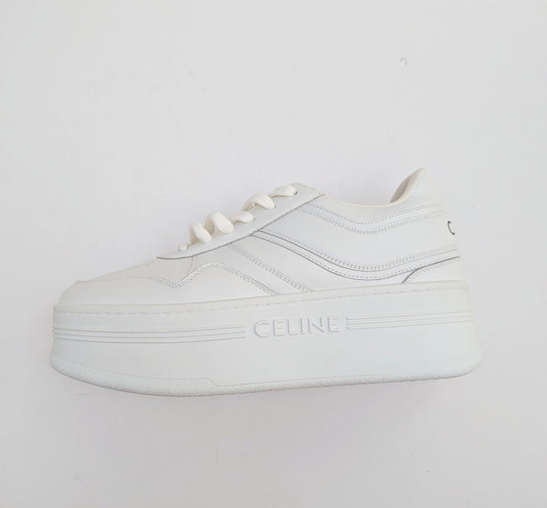 Celine Block Wedge Sneakers in White Leather New Platform Trainers Authentic Discounted