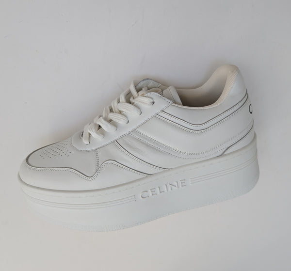 Celine Block Wedge Sneakers in White Leather New Platform Trainers Authentic Discounted