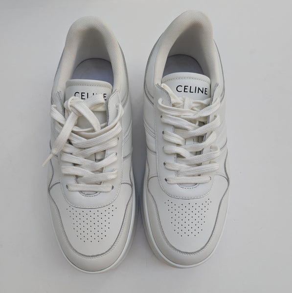 Celine Block Wedge Sneakers in White Leather New Platform Trainers Authentic Discounted
