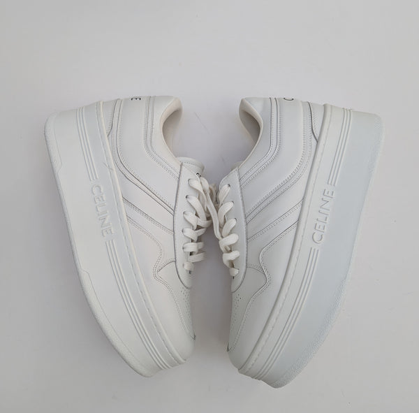 Celine Block Wedge Sneakers in White Leather New Platform Trainers Authentic Discounted
