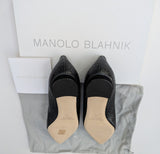Manolo Blahnik Croc Embossed Black Leather Maysale Flats Buckle Shoes New in Box