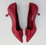 Manolo Blahnik Maysale 50 Embossed Croc Bright Red Leather Kitten Heels New