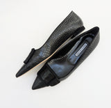 Manolo Blahnik Croc Embossed Black Leather Maysale Flats Buckle Shoes New in Box