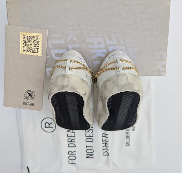 Golden Goose Superstar Chain Embellished White Leather Sneakers New in Box Discount Super Star