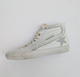 Golden Goose Slide Classic Embellished Distressed GlitteredLleather and Suede High Top Sneakers New in Box Discount