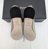 Repetto Flora Ballet Flats in Pale Gold Leather with Black Patent Cap Toe New in Bow