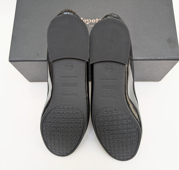 Repetto Cendrillon Black Patent Ballet Flats with Rubber Soles New in Box Made in France