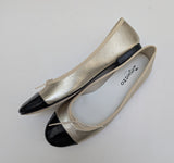 Repetto Flora Ballet Flats in Pale Gold Leather with Black Patent Cap Toe New in Bow