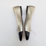 Repetto Flora Ballet Flats in Pale Gold Leather with Black Patent Cap Toe New in Bow