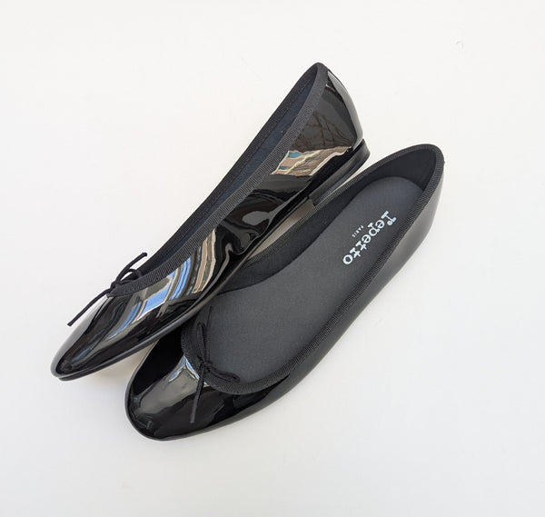 Repetto Cendrillon Black Patent Ballet Flats with Rubber Soles New in Box Made in France