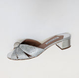 Aquazzura Italian Flirt 35 Crystal Embellished Silver Leather Sandals New in Box Slides