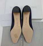 Manolo Blahnik Okkatopla 50 Navy Dark Blue Suede Block Heels New in Box
