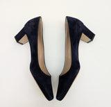 Manolo Blahnik Okkatopla 50 Navy Dark Blue Suede Block Heels New in Box